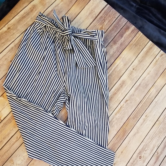 Eloquii Pants - Eloqui navy and white striped tie pants